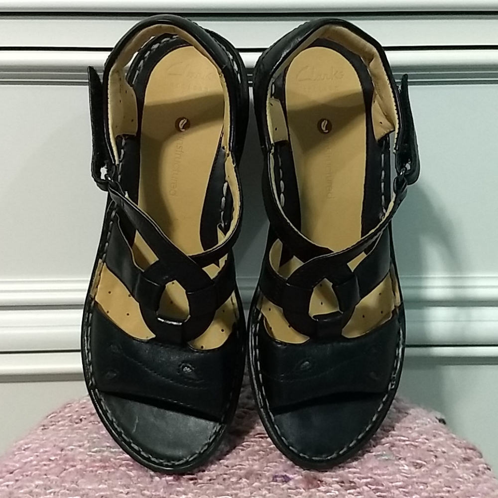 Clarks black leather sandals